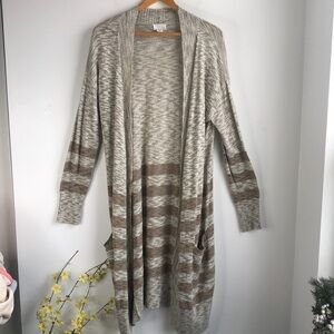 Neutral Striped Open-Front Women’s Cardigan Sweater